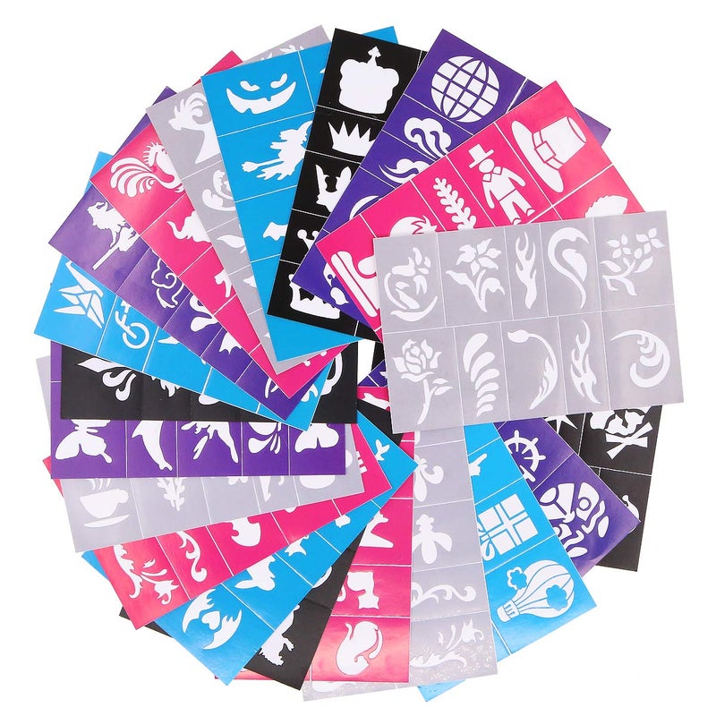 Apol Reusable Face and Body Paint Stencils Kit,Tattoo Stencils,Glitter Temporary Tattoos for Kids School Show Birthdays Halloween Christmas Party - Image 1